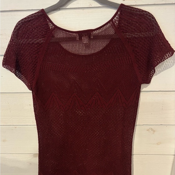 LOFT Burgundy Crochet Knit Short Sleeve Top - Picture 10 of 13